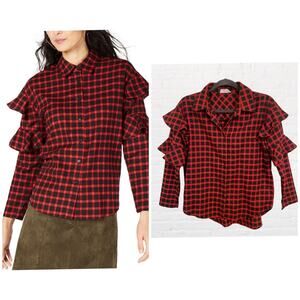 Sage The Label Womens Ruffle Sleeve Button Down Blouse